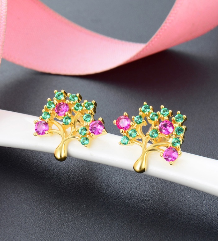 925 Sterling Silver Sparkly Wishing Tree Earring 